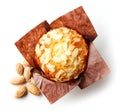 Almond muffin isolated on white, from above Royalty Free Stock Photo