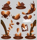 Almond nut in chocolate splash, vector realistic illustration Royalty Free Stock Photo