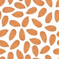 Almond nut seamless pattern. Almond kernels background. Flat vector nut. Nuts backdrop. For wallpapers, wrapping papers