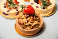 Almond nut tart on top fresh strawberry and blueberry cheese Royalty Free Stock Photo