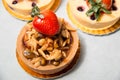 Almond nut tart on top fresh strawberry and blueberry cheese Royalty Free Stock Photo