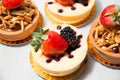 Almond nut tart on top fresh strawberry and blueberry cheese Royalty Free Stock Photo