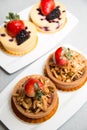 Almond nut tart on top fresh strawberry and blueberry cheese Royalty Free Stock Photo