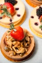 Almond nut tart on top fresh strawberry and blueberry cheese Royalty Free Stock Photo