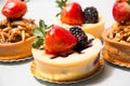 Almond nut tart on top fresh strawberry and blueberry cheese Royalty Free Stock Photo