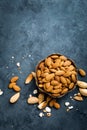 Almond nuts in bowl. Almonds