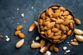 Almond nuts in bowl. Almonds