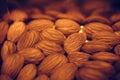 Almond nuts closeup. Soft focus. TxtAlmond nuts closeup. Soft focus. Natural background textured Royalty Free Stock Photo