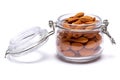 Almond nuts in a glass bowl isolated on a white background Royalty Free Stock Photo