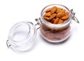 Almond nuts in a glass bowl isolated on a white background Royalty Free Stock Photo