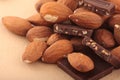 Almond nuts and milk chocolate Royalty Free Stock Photo