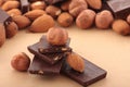 Almond nuts and pieses of chocolate Royalty Free Stock Photo