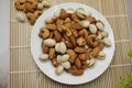 Almond nuts, pistachio nuts and cashew nuts