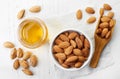 Almond oil and almonds Royalty Free Stock Photo