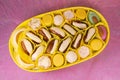 Almond paste candies and dates Royalty Free Stock Photo