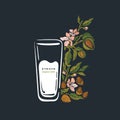 Almond plant and glass of milk Vector branch, nut Royalty Free Stock Photo