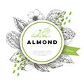 Almond round frame poster, retro hand drawn vector illustration.