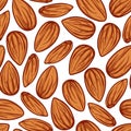 Almond seamless pattern. Brown nuts on white background.