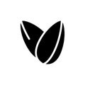 Almond, silhouette nut icon. Seeds for organic food packaging design, natural vegan food. Outline black illustration of two oval