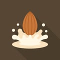 Almond Splashing in Milk Flat Vector Illustration Royalty Free Stock Photo