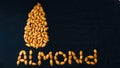 almond written text on black background,big almond symbol on black background,almond ,beautiful almond nuts,almond nuts