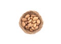 almonds,almond group, almonds in nest on over white background