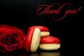 Red roses red macaroon with text thank you Royalty Free Stock Photo