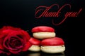 Red roses red macaroon with text thank you