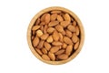 Almonds in bamboo bowl on white background Royalty Free Stock Photo