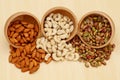 Almonds,cashew nuts, pistachio Royalty Free Stock Photo