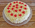 Almonds and cherries white homemade cake Royalty Free Stock Photo