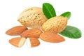 almonds with green leaves isolated on white background Royalty Free Stock Photo
