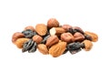 Almonds, hazelnut and raisins isolated. without shadow Royalty Free Stock Photo