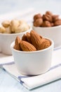 Almonds, hazelnuts and acajou Royalty Free Stock Photo