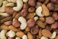 Almonds, hazelnuts, cashews nuts mixed together Royalty Free Stock Photo