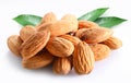 Almonds with leaves. Royalty Free Stock Photo