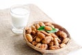 Almonds milk with almonds. Royalty Free Stock Photo