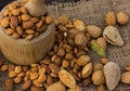 Almonds in a mortar. Royalty Free Stock Photo