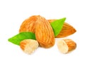 Almonds nuts isolated on white background Royalty Free Stock Photo