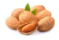 Almonds nuts with leaves Royalty Free Stock Photo