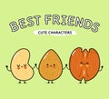 Almonds, pecan and cashews nut. Vector hand drawn cartoon kawaii characters, illustration icon. Funny happy cartoon