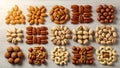 Almonds pecans hazelnuts walnuts pistachios and cashews each Royalty Free Stock Photo