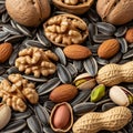 Almonds are smooth and oval while peanuts have a rough shell like surface Royalty Free Stock Photo