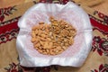 Almonds and walnuts in a bowl . Cleaned almonds and walnuts inside the bowl . Assorted nuts on white, dry fruits, mix almond, Royalty Free Stock Photo