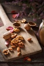 Almonds and walnuts in kitchen Royalty Free Stock Photo