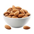 Almonds in a White Bowl with Two Almonds in the Foreground Royalty Free Stock Photo
