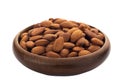 Almonds on wooden bowl Isolated on white background Royalty Free Stock Photo