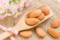 Almonds in wooden spoon with measure tape