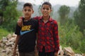 ALMORA, INDIA - SEPTEMBER 06, 2020: Portrait of two pahadi boys with tilak on their forehead. Fun and happy concept