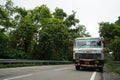 Almora,Uttarakhand- September 18 2020: A carrier truck parked at the corner of the highway
